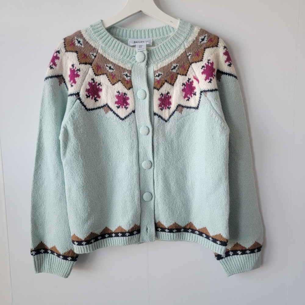 Bailey women's Fair Isle Nordic Knit Cardigan sz M Boho Coastal Button-Front